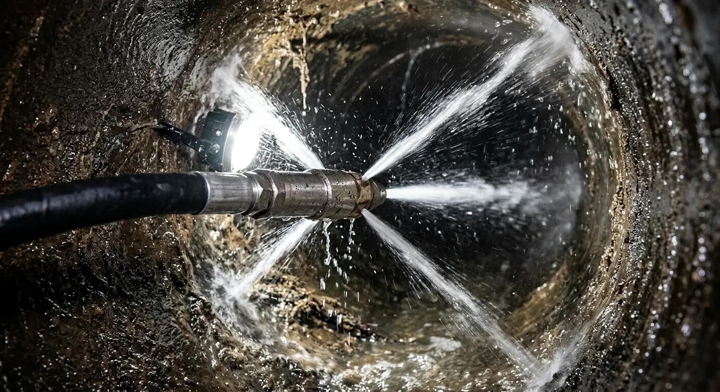 High-pressure hydro jetting nozzle cleaning sewer pipe for Storm Drain Cleaning in Shreveport